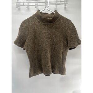 Vintage Women's short sleeve turtleneck sweater Brownish Merino wool Blend XL